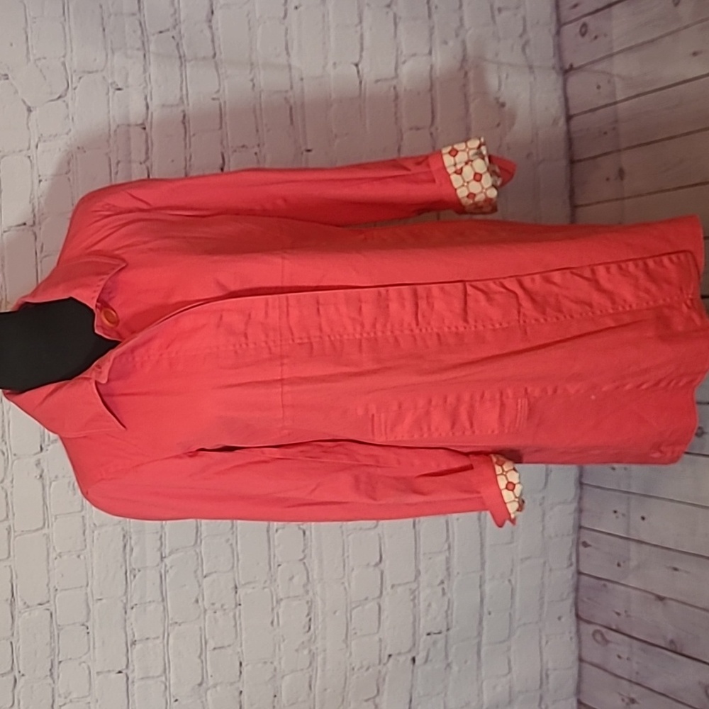 Pink Bushwacker Size Medium Patterned Interior Button Trench Office Career Coat